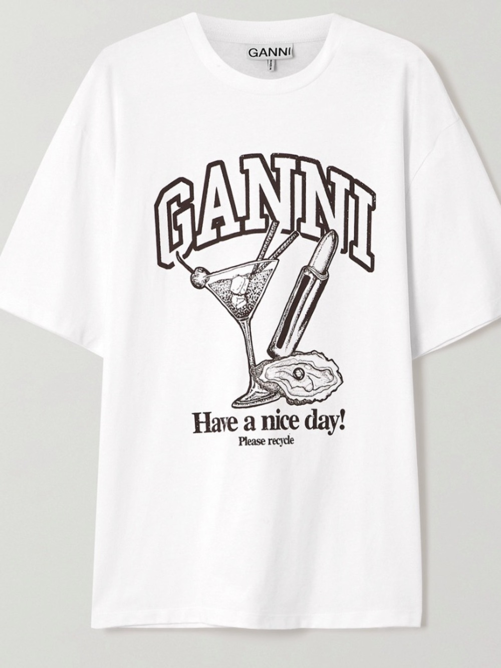 Ganni White Tee with Black Graphic Logo